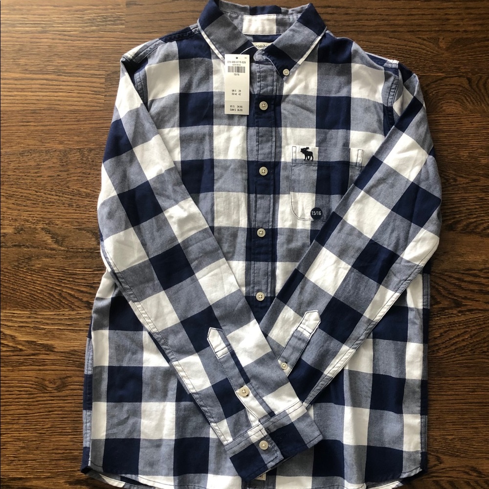 Boys A+F long sleeve shirt blue white NWT 15/16